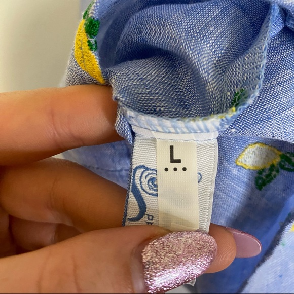 Idillio Positano Embroidered Lemon Long Sleeve Linen Button Up Shirt Men's Large - Picture 7 of 8